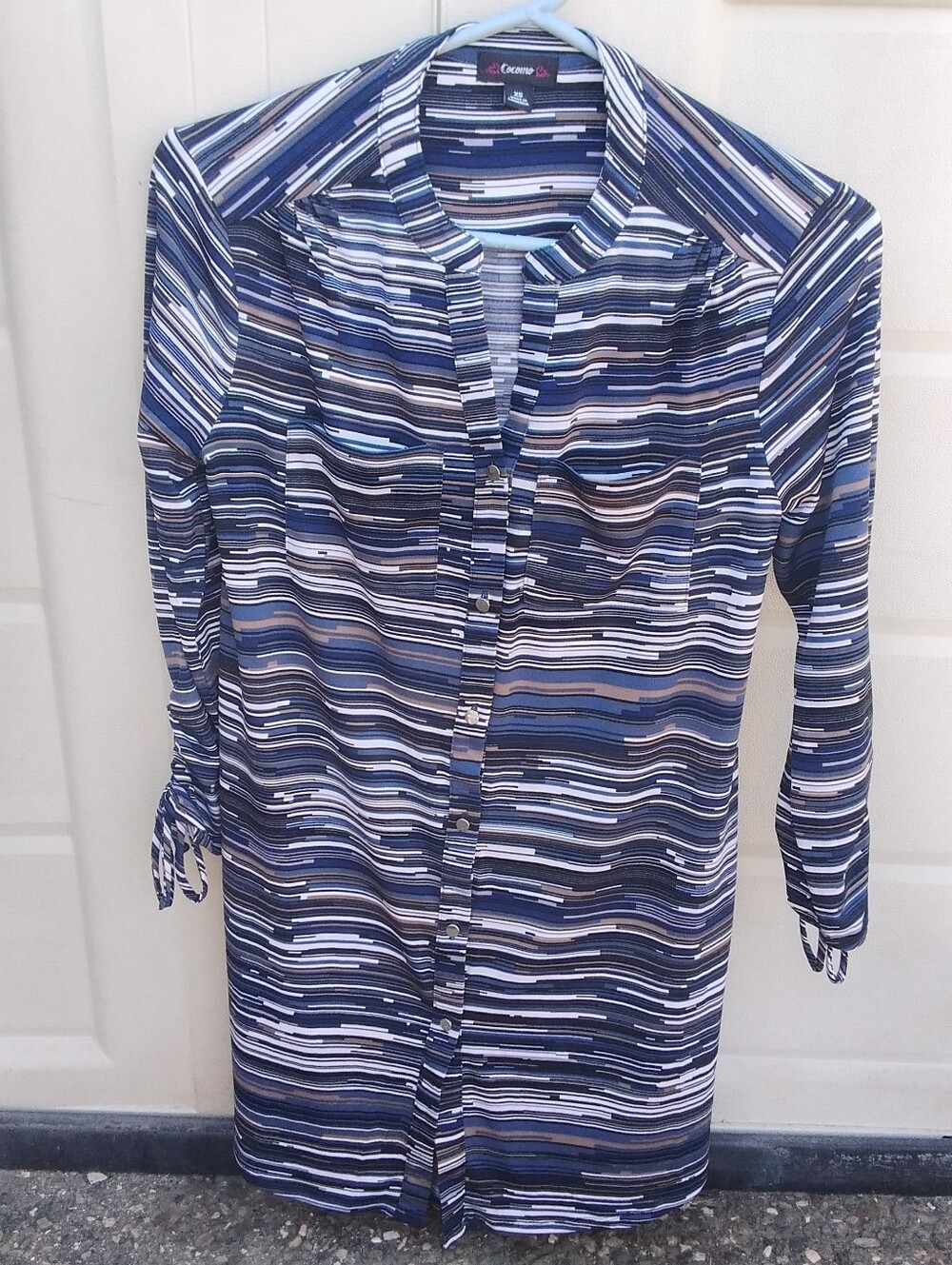 Cocomo Stripe Top Tunic Blouse Navy Nautical Womens XS Button Easy Beachy 0/2